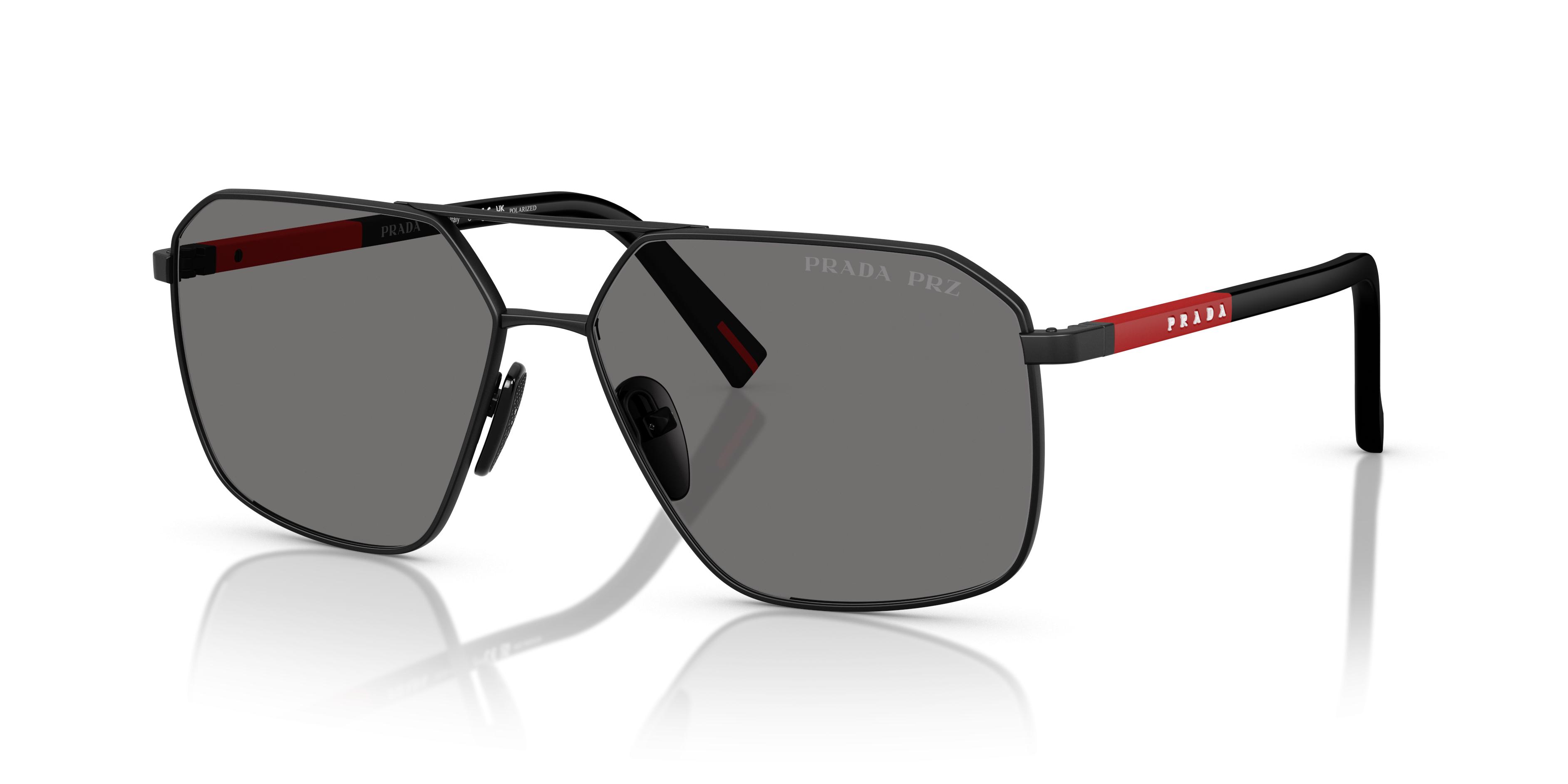Prada Sunglasses Silver Red Frame Prada Linea Rossa PS06YS Grey Rubber/Dark Grey Red Mirror main image 2